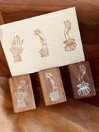 Vintage Elegant Hands Wooden Rubber Stamp Set of 3 – Lace Cuff Stamps for Junk Journaling, Scrapbooking & Card Making
