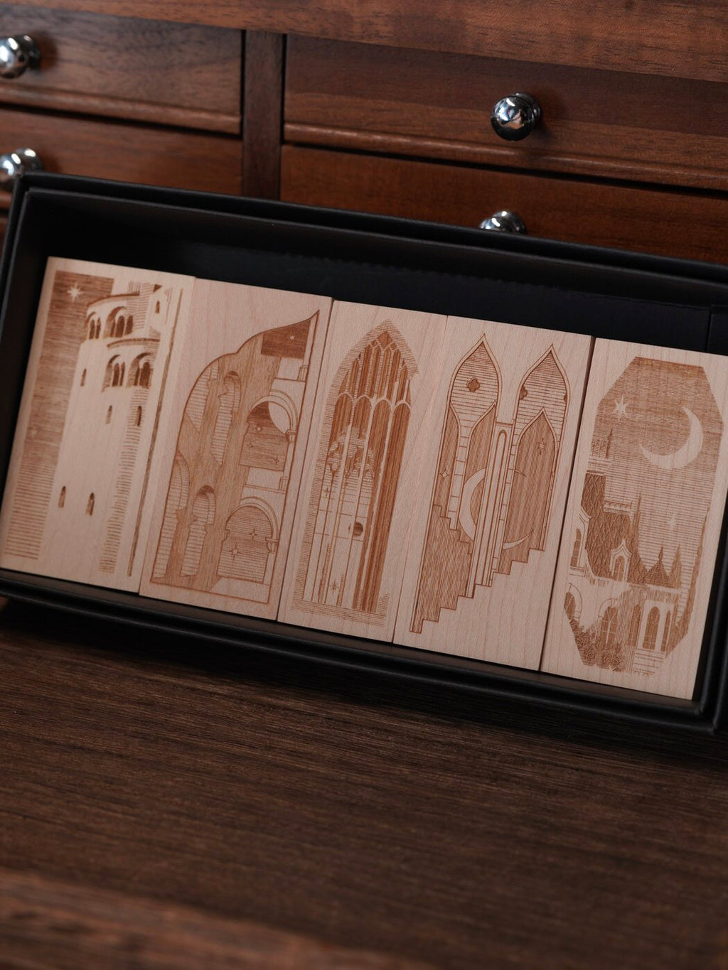 Moonlit Architecture – Set of 5 Gothic Fantasy Wooden Rubber Stamps for Junk Journaling, Scrapbooking & Card Making
