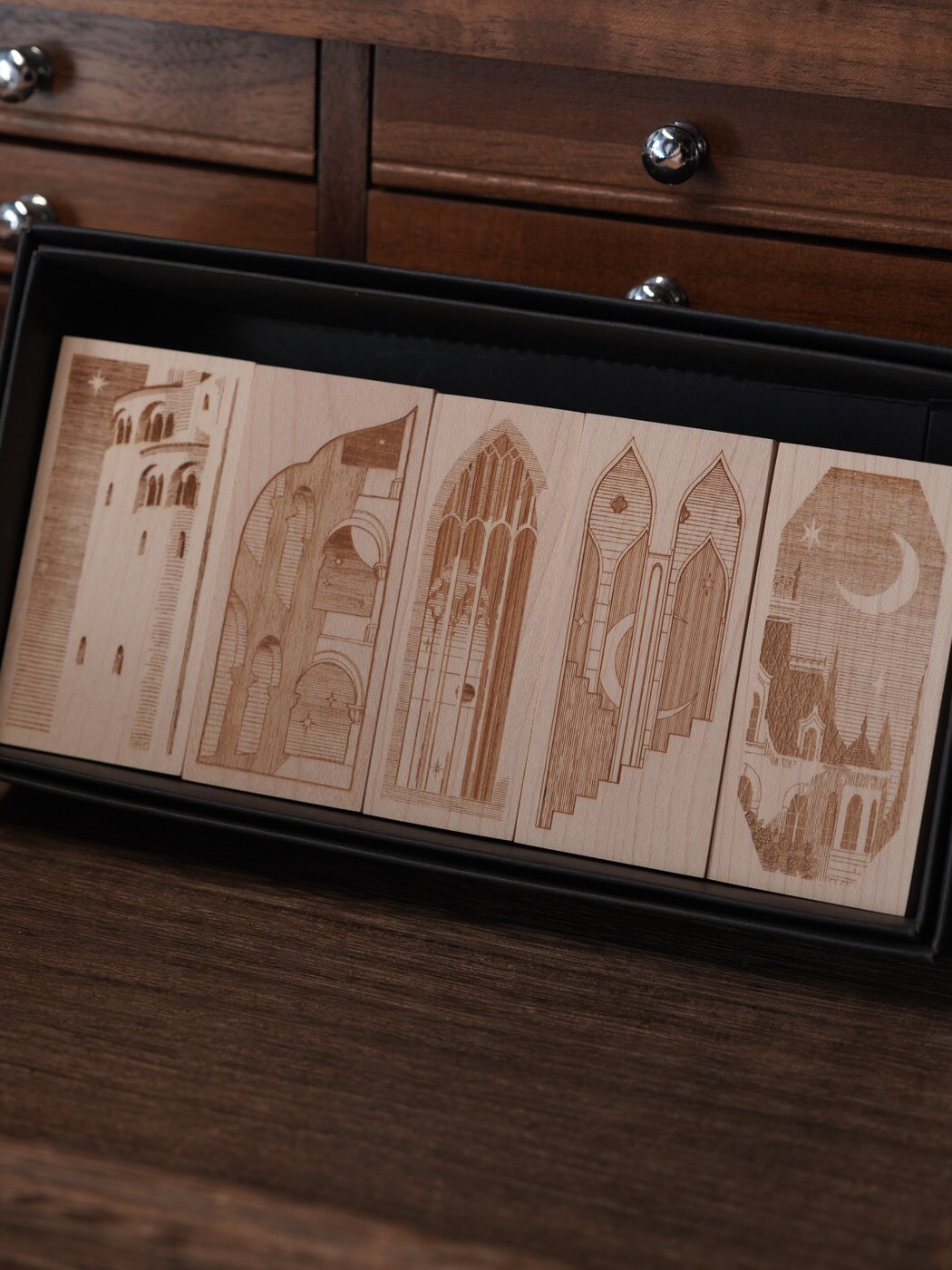 Moonlit Architecture – Set of 5 Gothic Fantasy Wooden Rubber Stamps for Junk Journaling, Scrapbooking & Card Making