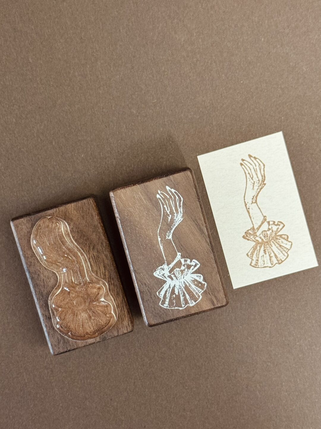 Vintage Elegant Hands Wooden Rubber Stamp Set of 3 – Lace Cuff Stamps for Junk Journaling, Scrapbooking & Card Making