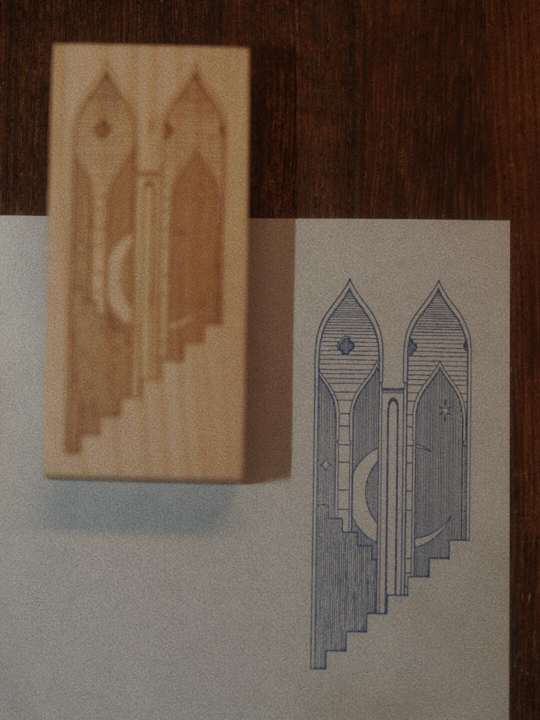 Moonlit Architecture – Set of 5 Gothic Fantasy Wooden Rubber Stamps for Junk Journaling, Scrapbooking & Card Making