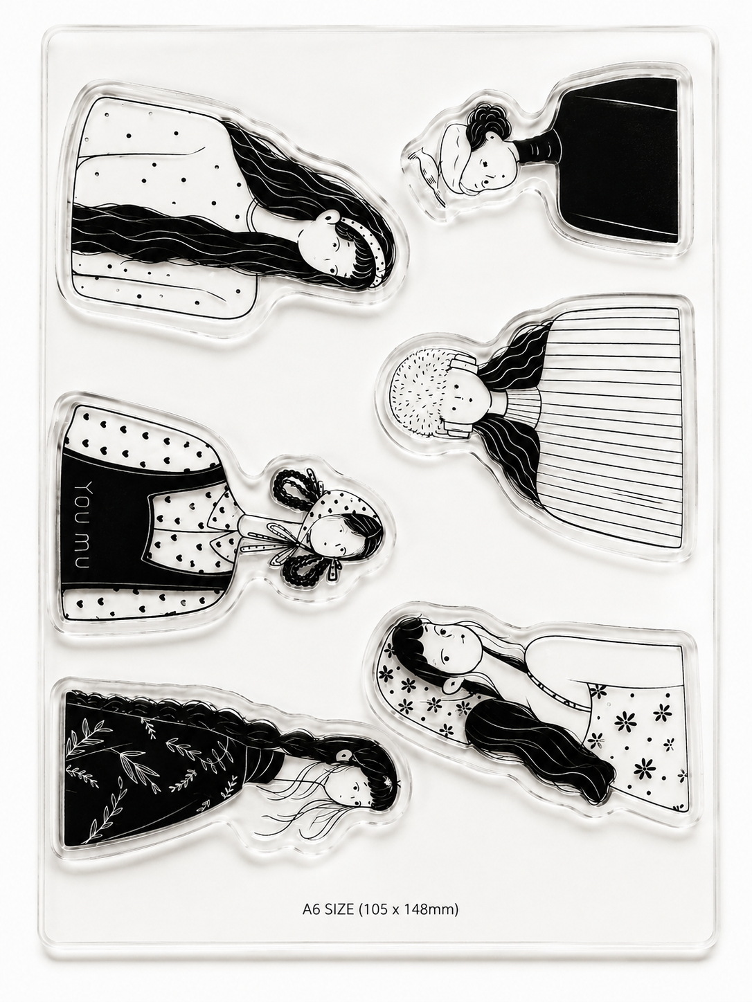 Paper&Petal Vintage Girls Clear Stamps Set | Transparent Photopolymer Stamps for Junk Journal, Scrapbooking & Card Making