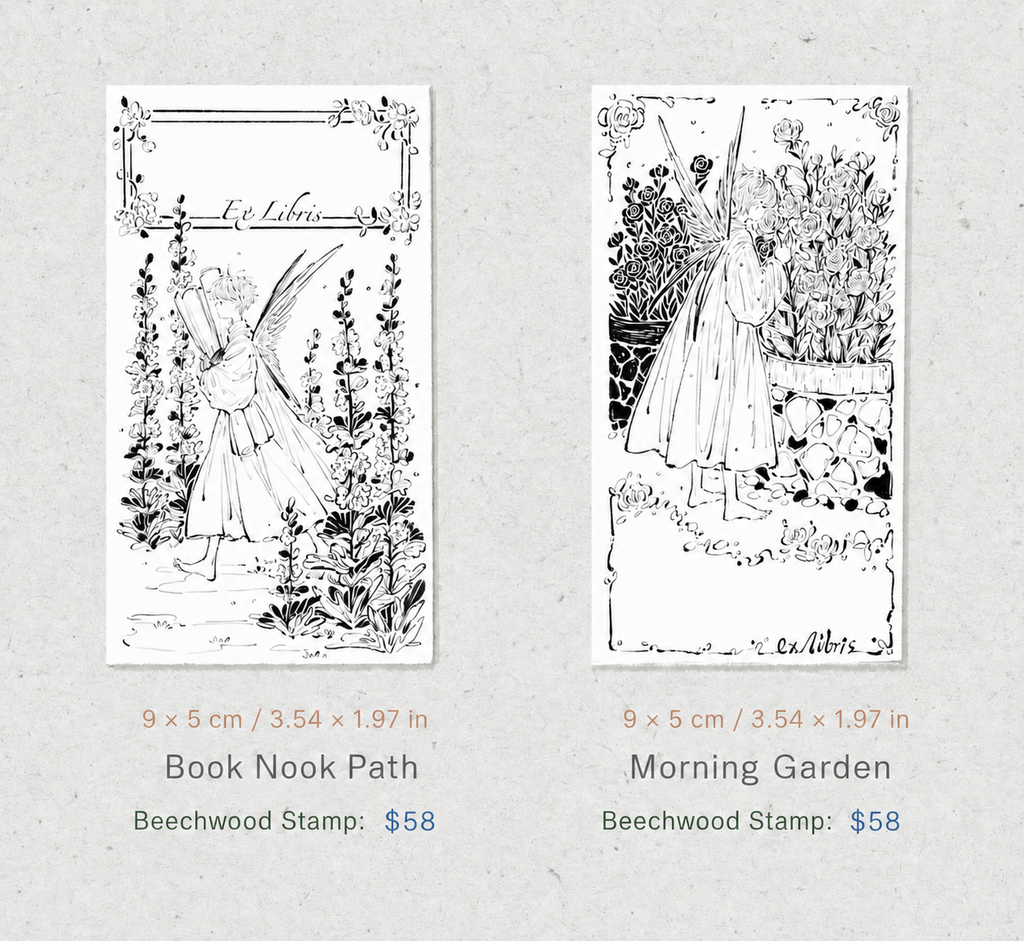 Vintage Garden Fairy Wooden Rubber Stamp – Floral Ex Libris Stamp for Junk Journaling & Scrapbooking
