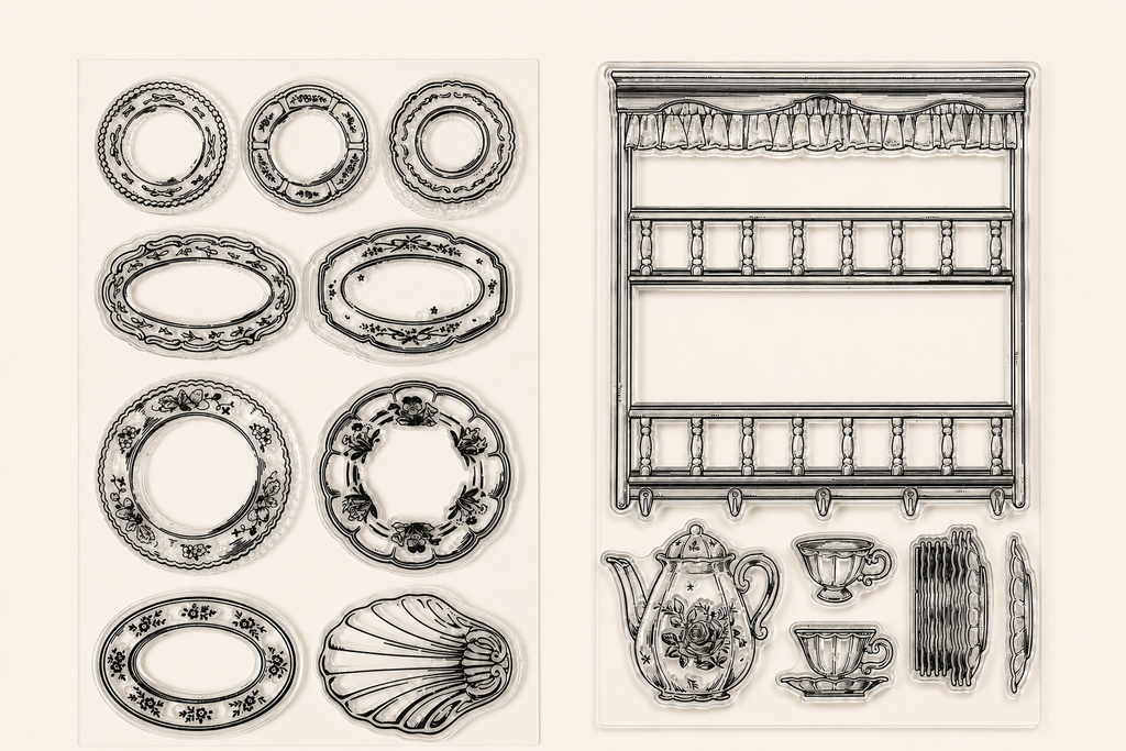 The Vintage Tea Room – Clear Silicone Stamp Sets with Acrylic Block for Junk Journaling, Scrapbooking & Card Making