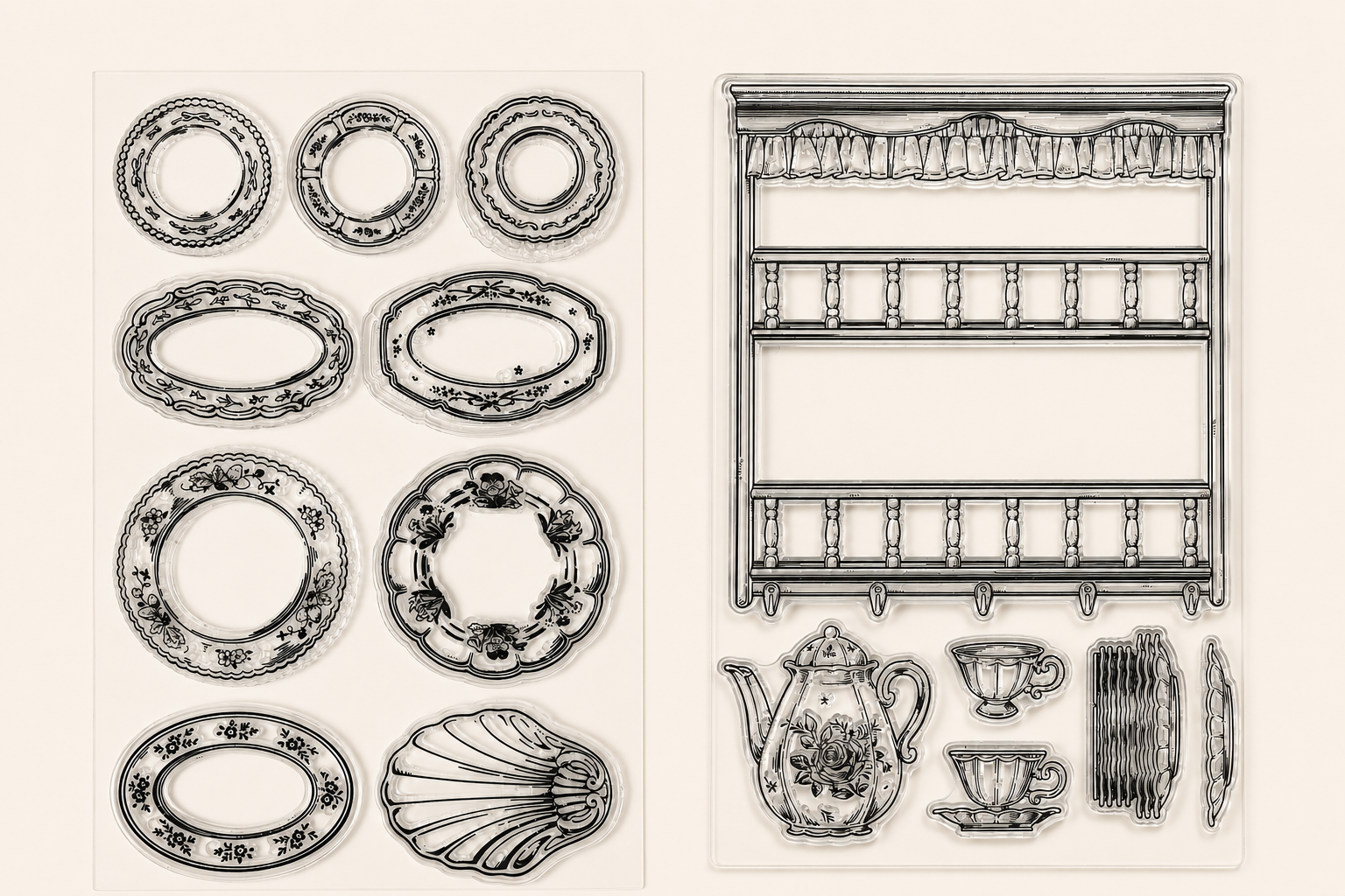 The Vintage Tea Room – Clear Silicone Stamp Sets with Acrylic Block for Junk Journaling, Scrapbooking & Card Making