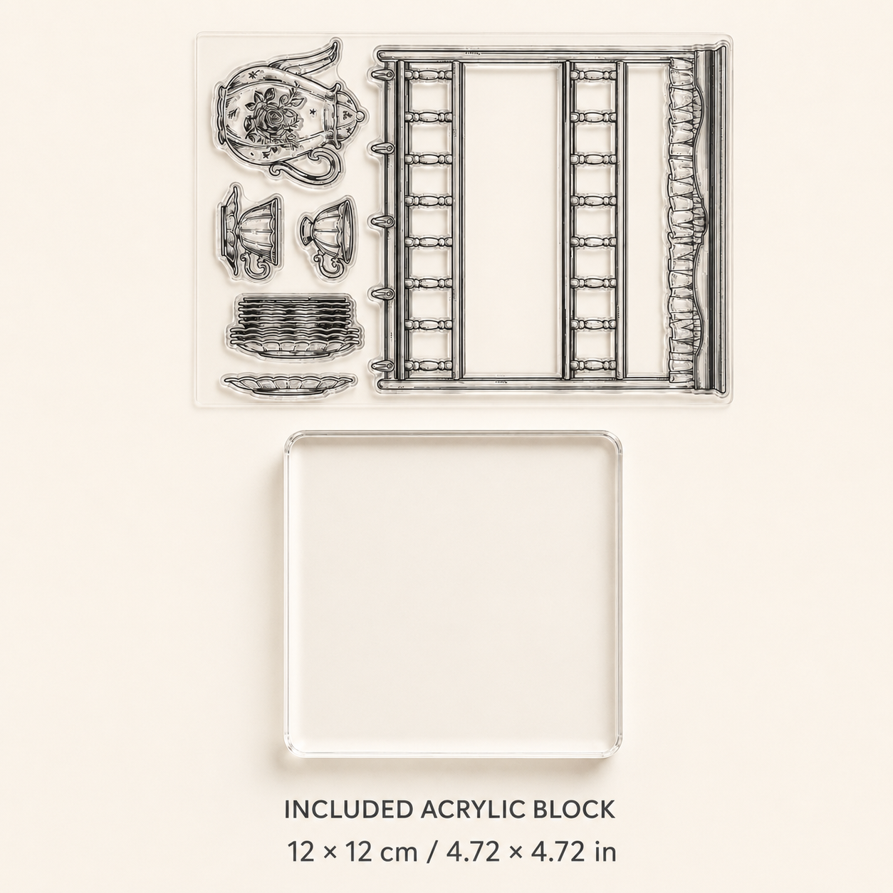 The Vintage Tea Room – Clear Silicone Stamp Sets with Acrylic Block for Junk Journaling, Scrapbooking & Card Making