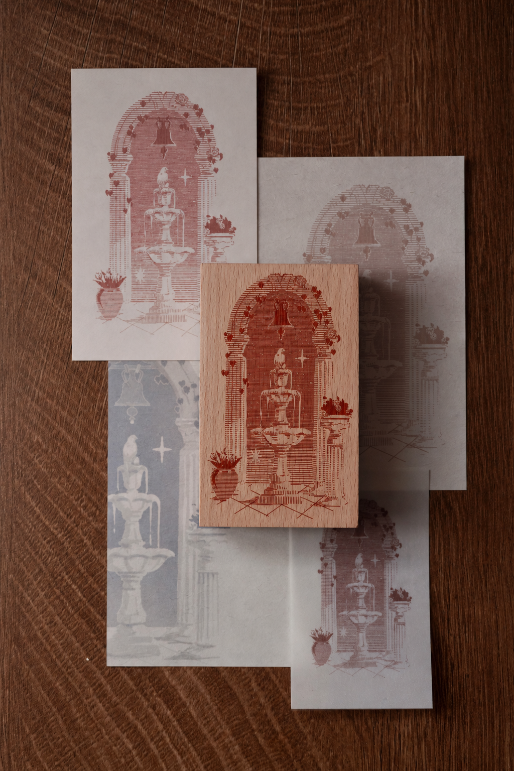 Midsummer Night’s Wishing Fountain – Vintage Wooden Rubber Stamp for Junk Journaling, Scrapbooking & Card Making