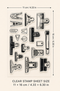 The Stationery Archive – Vintage Clips & Office Supplies Clear Stamp Sets with Acrylic Block for Journaling and Scrapbooking