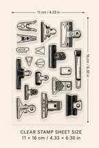 The Stationery Archive – Vintage Clips & Office Supplies Clear Stamp Sets with Acrylic Block for Journaling and Scrapbooking