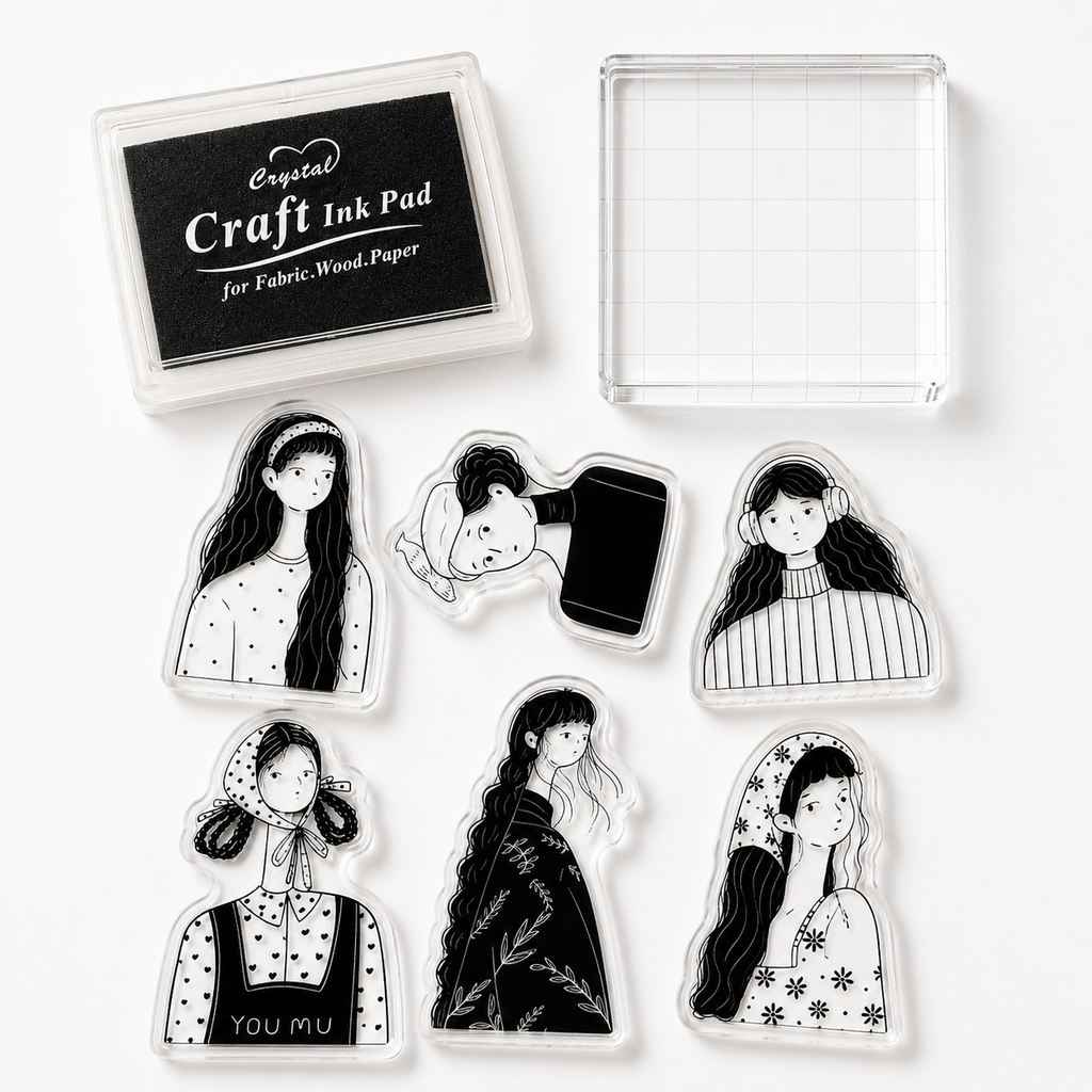 Paper&Petal Vintage Girls Clear Stamps Set | Transparent Photopolymer Stamps for Junk Journal, Scrapbooking & Card Making