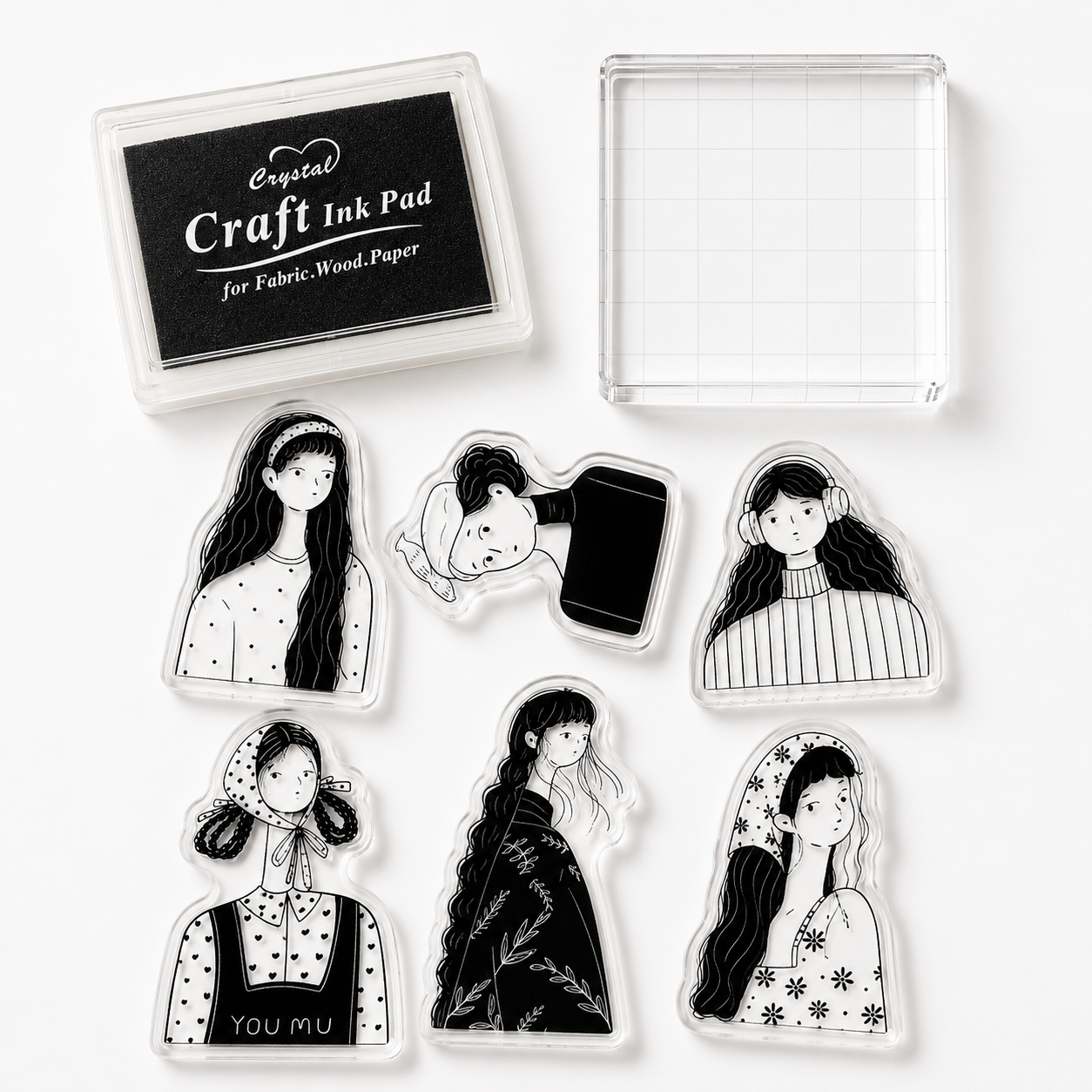 Paper&Petal Vintage Girls Clear Stamps Set | Transparent Photopolymer Stamps for Junk Journal, Scrapbooking & Card Making