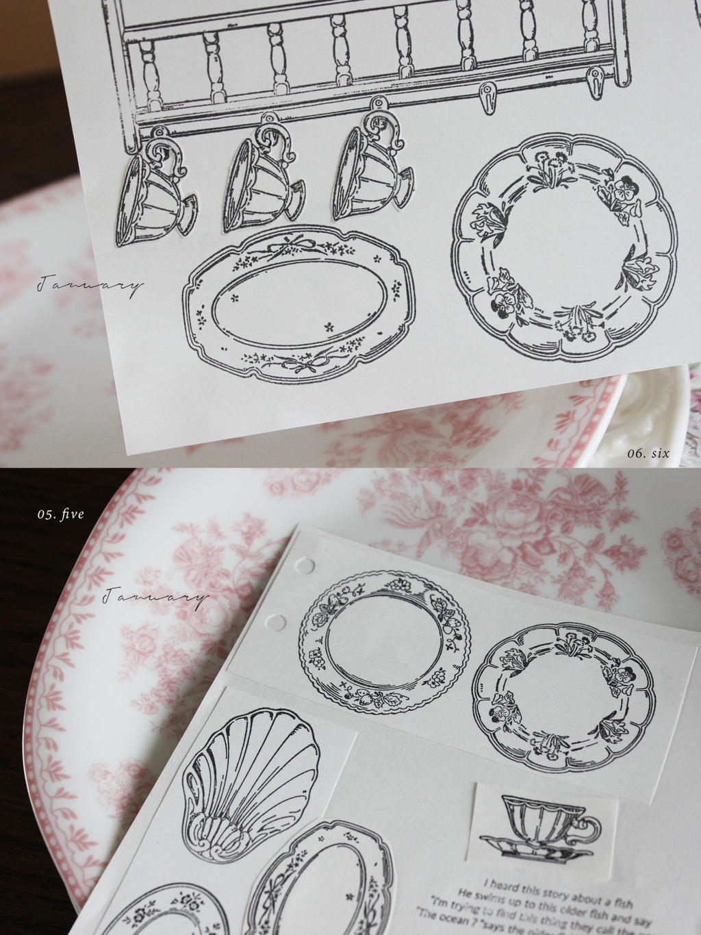 The Vintage Tea Room – Clear Silicone Stamp Sets with Acrylic Block for Junk Journaling, Scrapbooking & Card Making