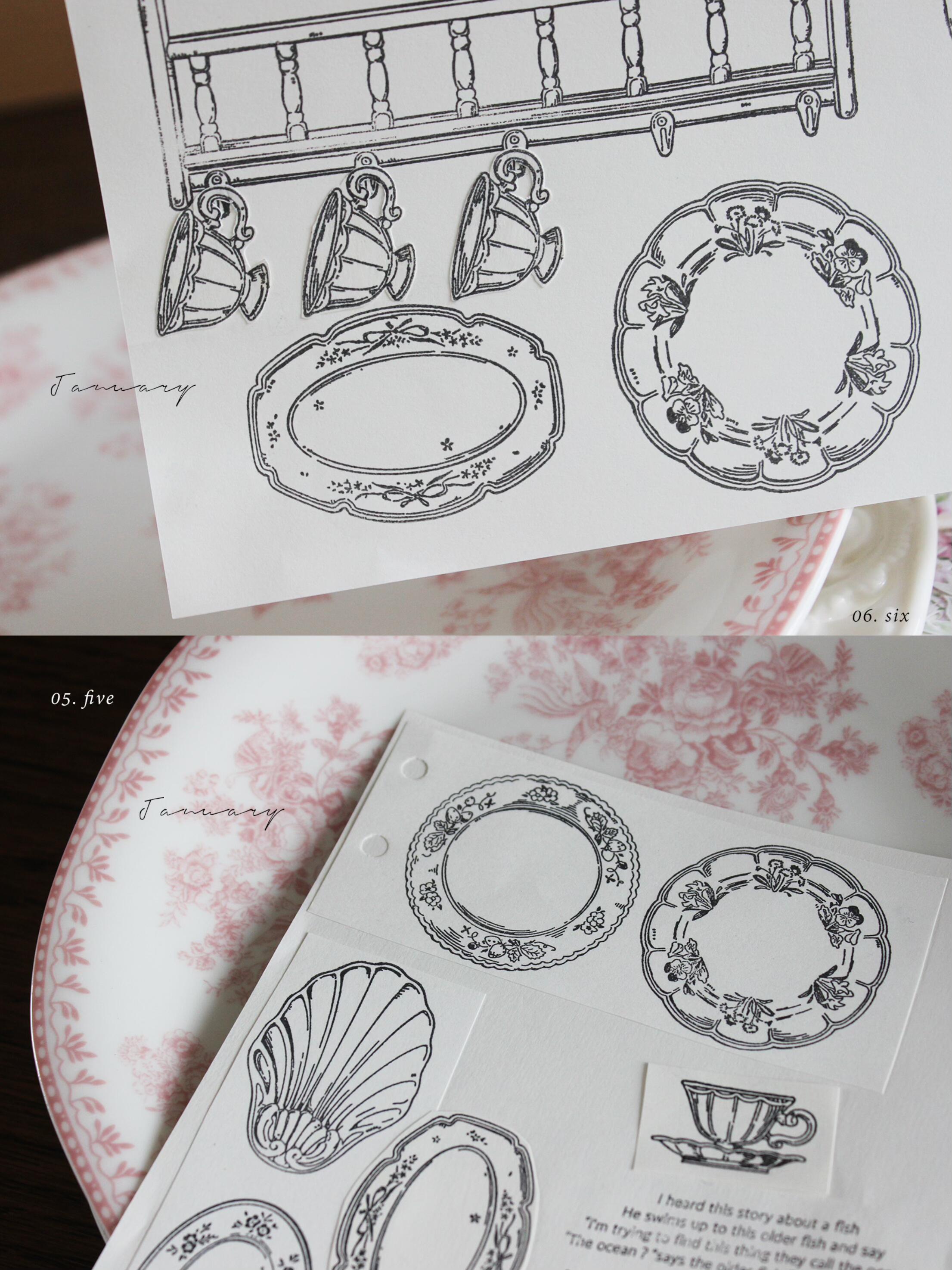 The Vintage Tea Room – Clear Silicone Stamp Sets with Acrylic Block for Junk Journaling, Scrapbooking & Card Making