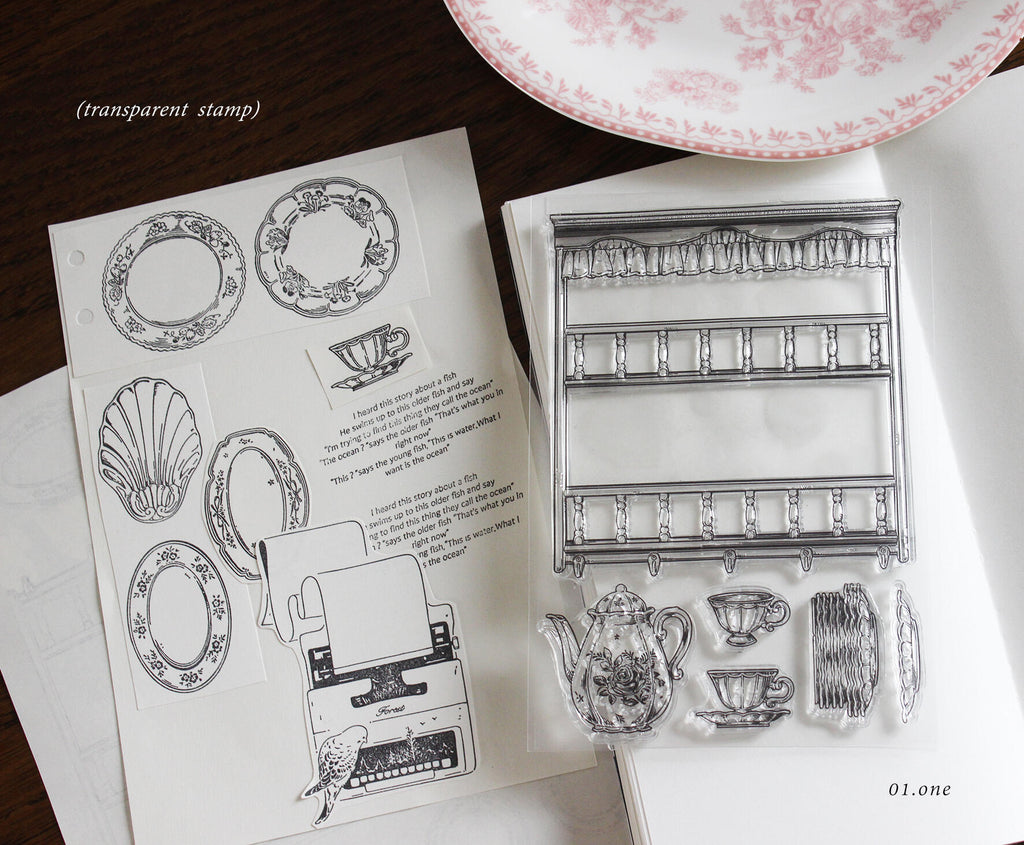 The Vintage Tea Room – Clear Silicone Stamp Sets with Acrylic Block for Junk Journaling, Scrapbooking & Card Making