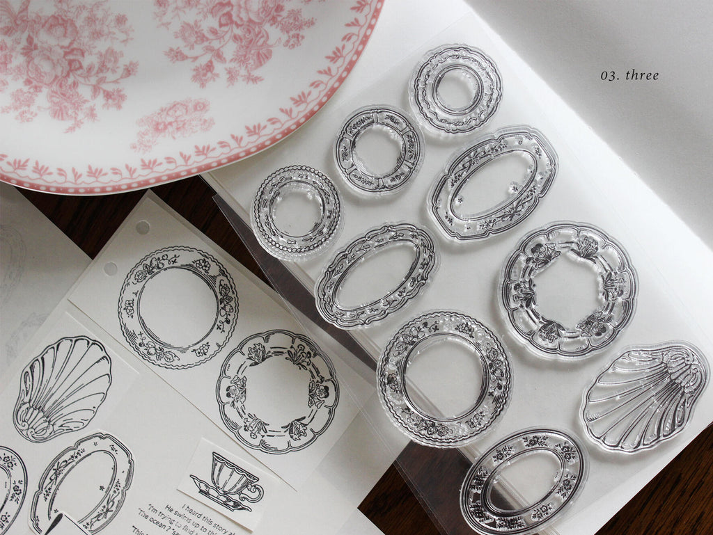 The Vintage Tea Room – Clear Silicone Stamp Sets with Acrylic Block for Junk Journaling, Scrapbooking & Card Making