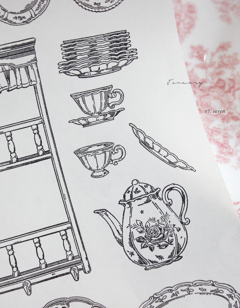 The Vintage Tea Room – Clear Silicone Stamp Sets with Acrylic Block for Junk Journaling, Scrapbooking & Card Making