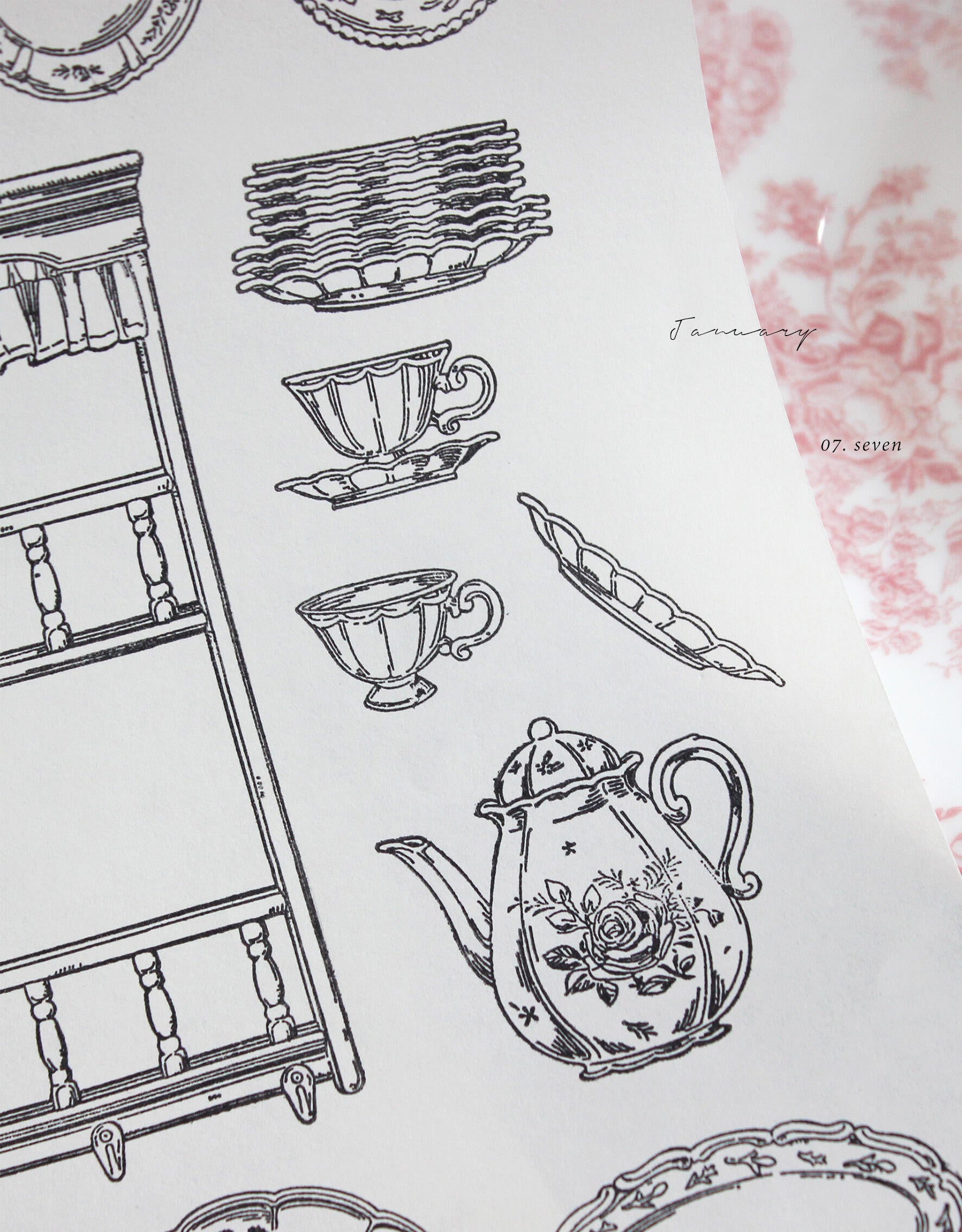 The Vintage Tea Room – Clear Silicone Stamp Sets with Acrylic Block for Junk Journaling, Scrapbooking & Card Making